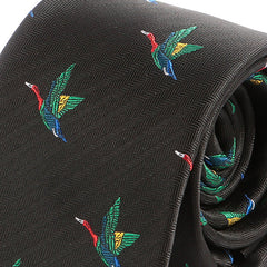 Black Tie with Mulitcoloured Bird Motif - Tie Doctor