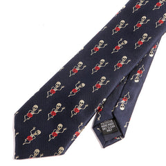 Navy Blue Scary Skeleton Pattern 7.5cm Ply Tie - Tie Doctor