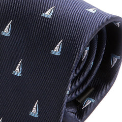 Navy Blue Sailboat Pattern Tie 7.5cm - Tie Doctor