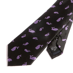 Black Tie with Purple Whale Motif - Tie Doctor