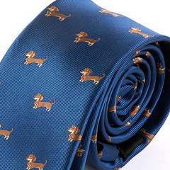 Blue Tie with Dachshund Sausage Dog Print 6.5cm