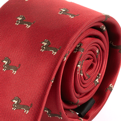 Red Tie with Dachshund Sausage Dog Print 6.5cm
