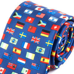 Blue Tie with World Country Map 7.5cm