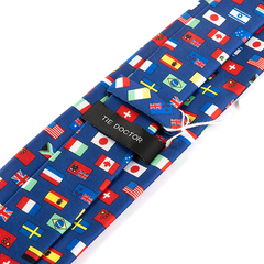 Blue Tie with World Country Map 7.5cm