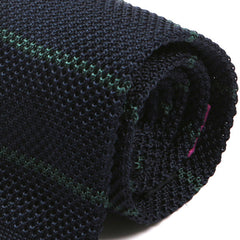 Navy Blue & Slim Green Striped Silk Knitted Tie - Tie Doctor