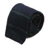 Navy Blue & Slim Green Striped Silk Knitted Tie - Tie Doctor