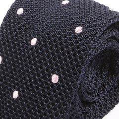 Navy And Pink Polka Dot Pointed Silk Knitted Tie - Tie Doctor