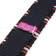 Navy Blue And Orange Striped IV Silk Knitted Tie - Tie Doctor