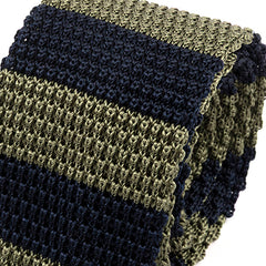 Green & Blue Wide Silk Tie Knitted Stripe 6.5cm