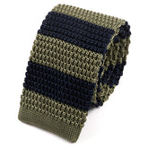 Green & Blue Wide Silk Tie Knitted Stripe 6.5cm