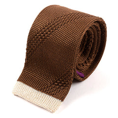 Brown Windsor Oatmeal Silk Knitted Tie 5cm