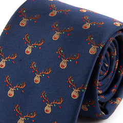 Blue Rudie the Reindeer Xmas Motif Tie