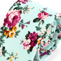 Blue Pastel Rose Floral Slim Cotton Tie