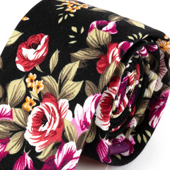 Camellia Black Crush Floral Cotton Tie 6cm