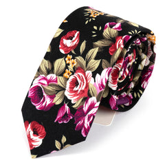 Camellia Black Crush Floral Cotton Tie 6cm