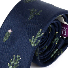 Blue & Pink Cactus Pattern Striped Cac-Tie