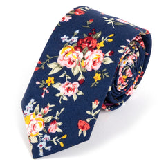 Navy Blue Rose Floral Slim Cotton Tie 6cm