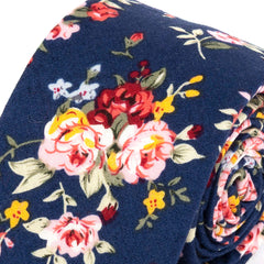 Navy Blue Rose Floral Slim Cotton Tie 6cm