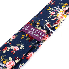 Navy Blue Rose Floral Slim Cotton Tie 6cm