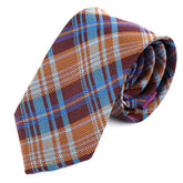 Blue & Brown Rustic Plaid Silk Tie 7cm