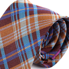 Blue & Brown Rustic Plaid Silk Tie 7cm