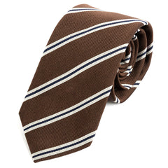 Bakerloo Brown Striped Slim Silk Tie 7.5cm