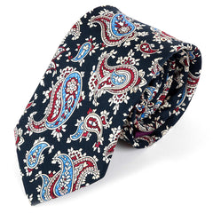 Navy Blue Palmas Paisley Silk Tie 7cm