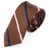 Brown Soho Blend Striped Skinny Silk Tie