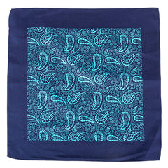 Large Blue Duo Paisley Silk Pocket Square 35cm