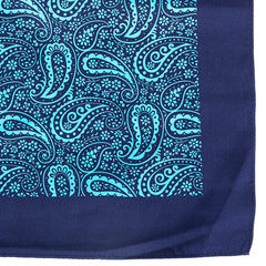 Large Blue Duo Paisley Silk Pocket Square 35cm