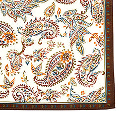 Large Cream Paisley Silk Pocket Square 32cm