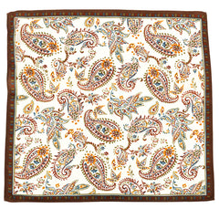 Large Cream Paisley Silk Pocket Square 32cm