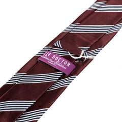 Burgundy Red & Silver Striped Silk Tie 8cm