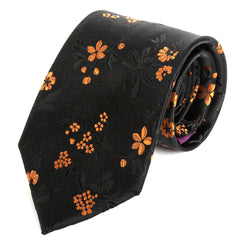 Black and Orange Subtle Floral Silk Tie