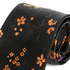 Black and Orange Subtle Floral Silk Tie