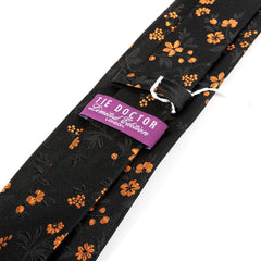 Black and Orange Subtle Floral Silk Tie