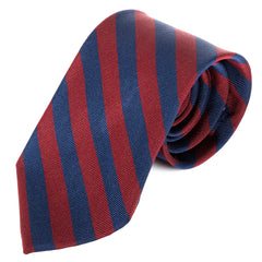 Dark Red & Navy Blue Striped Silk Tie 8cm