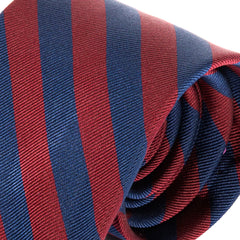 Dark Red & Navy Blue Striped Silk Tie 8cm
