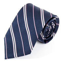 Navy Blue & Pink Sterling Striped Silk Tie