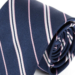 Navy Blue & Pink Sterling Striped Silk Tie