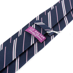 Navy Blue & Pink Sterling Striped Silk Tie