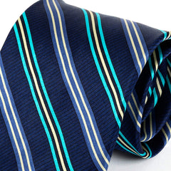 Azure Blue Striped Wide Silk Tie