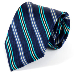 Azure Blue Striped Wide Silk Tie