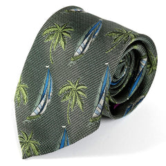 Blue & Green Sailboat Wide Silk Tie 9cm