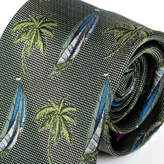 Blue & Green Sailboat Wide Silk Tie 9cm