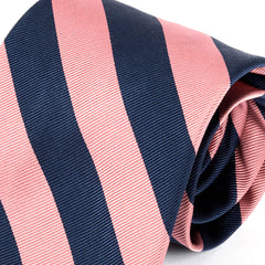 Pink & Blue Thick Striped Wide Silk Tie