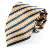 Light Brown & Blue Striped Wide Silk Tie 9.5cm