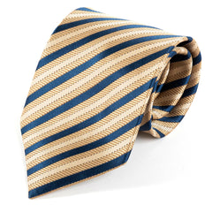 Light Brown & Blue Striped Wide Silk Tie 9.5cm