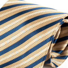 Light Brown & Blue Striped Wide Silk Tie 9.5cm