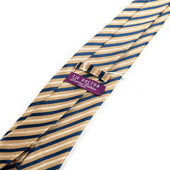 Light Brown & Blue Striped Wide Silk Tie 9.5cm